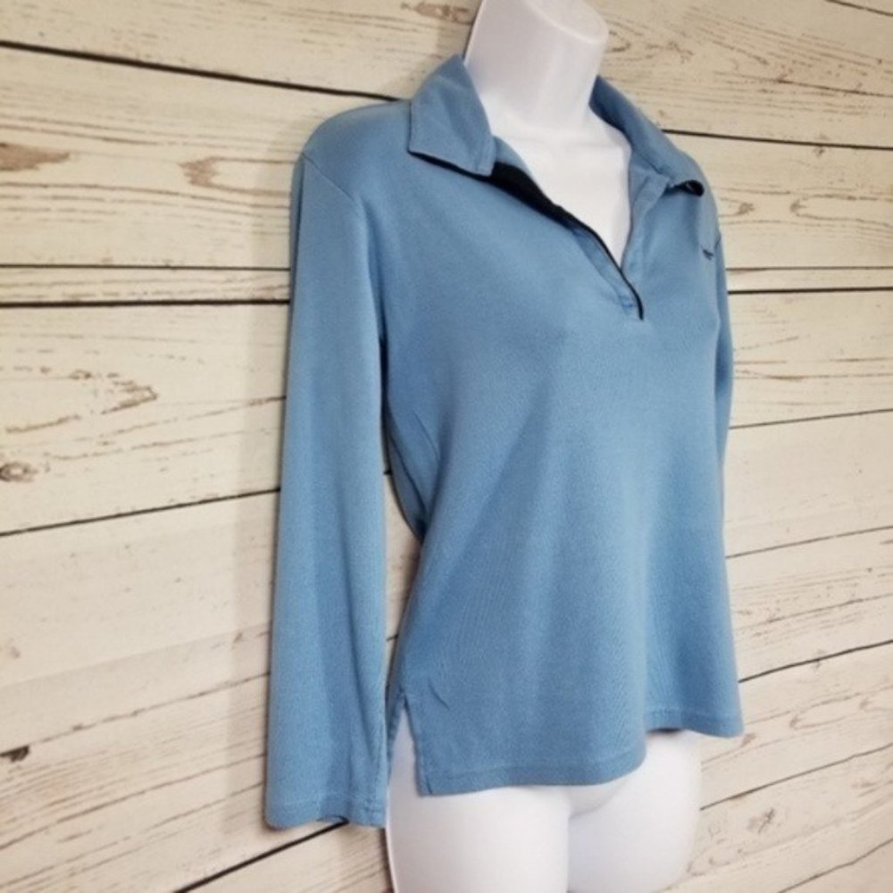Nautica Jeans Womens Blue V-neck Collared Polo Shirt Long Sleeve Size M - Picture 3 of 5
